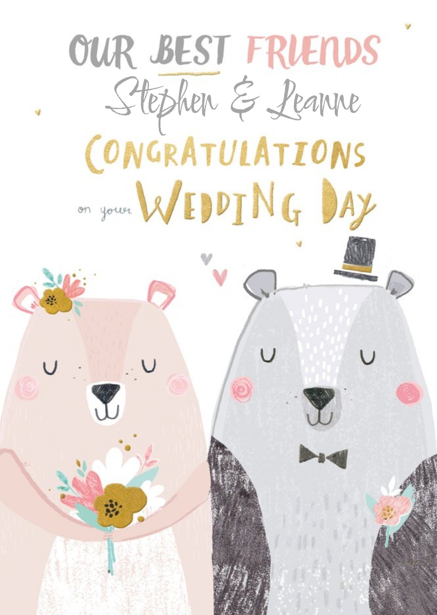 Moonpig Hotchpotch Our Best Friends Illustrated Bears Customisable Wedding Day Card