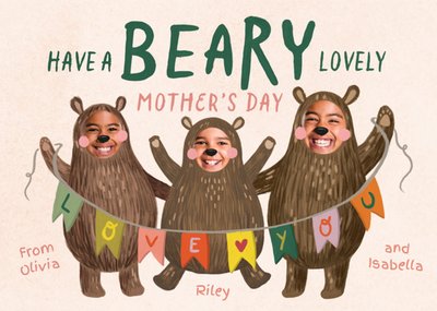 Three Bear Cubs Face In Hole Photo Upload Beary Lovely Mother's Day Card