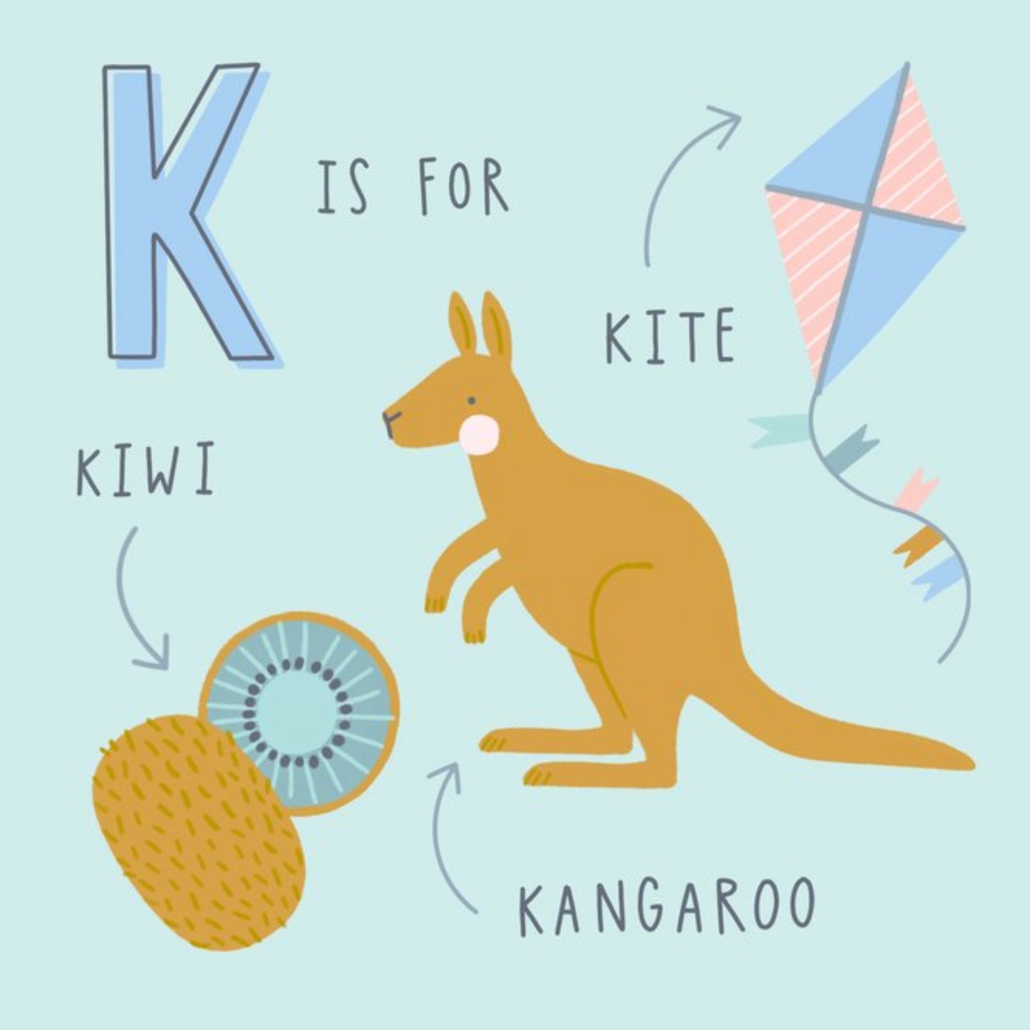 Moonpig K Is For Kite Kiwi Kangaroo Baby Card