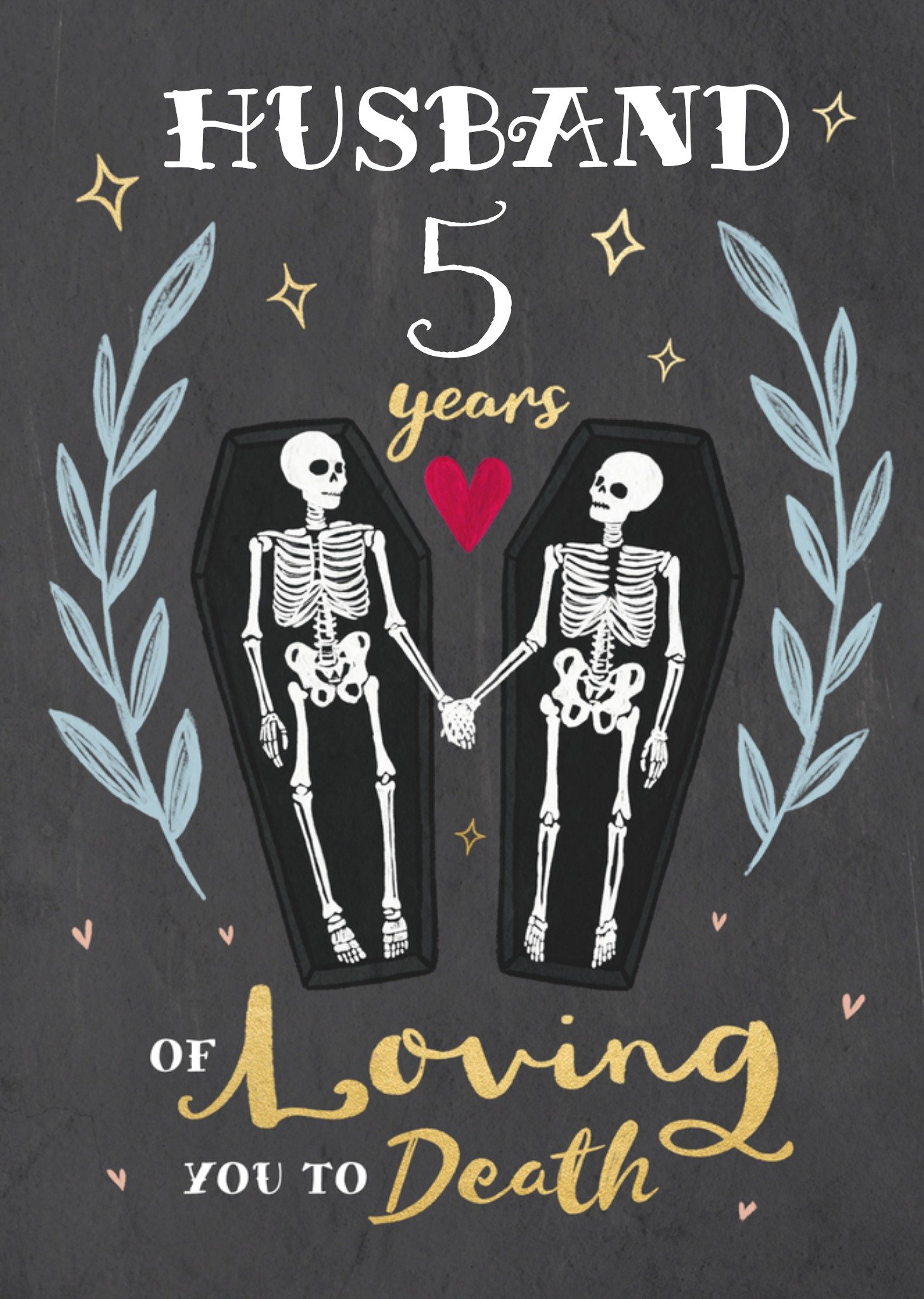 Moonpig Husband 5 Years Loving You To Death Humour Illustrated Card