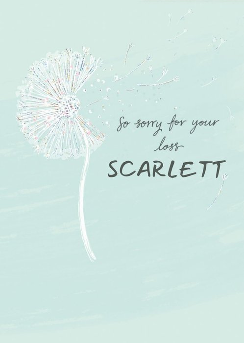 Illustration Of A White Dandelion Puffball On A Teal Background Sorry For Your Loss Card