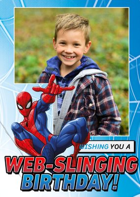 Marvel Spider Man Web Slinging Birthday Photo Upload Card