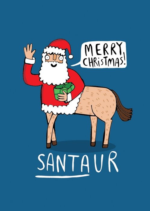 Cute Cartoon Pun Santaur Merry Christmas Card