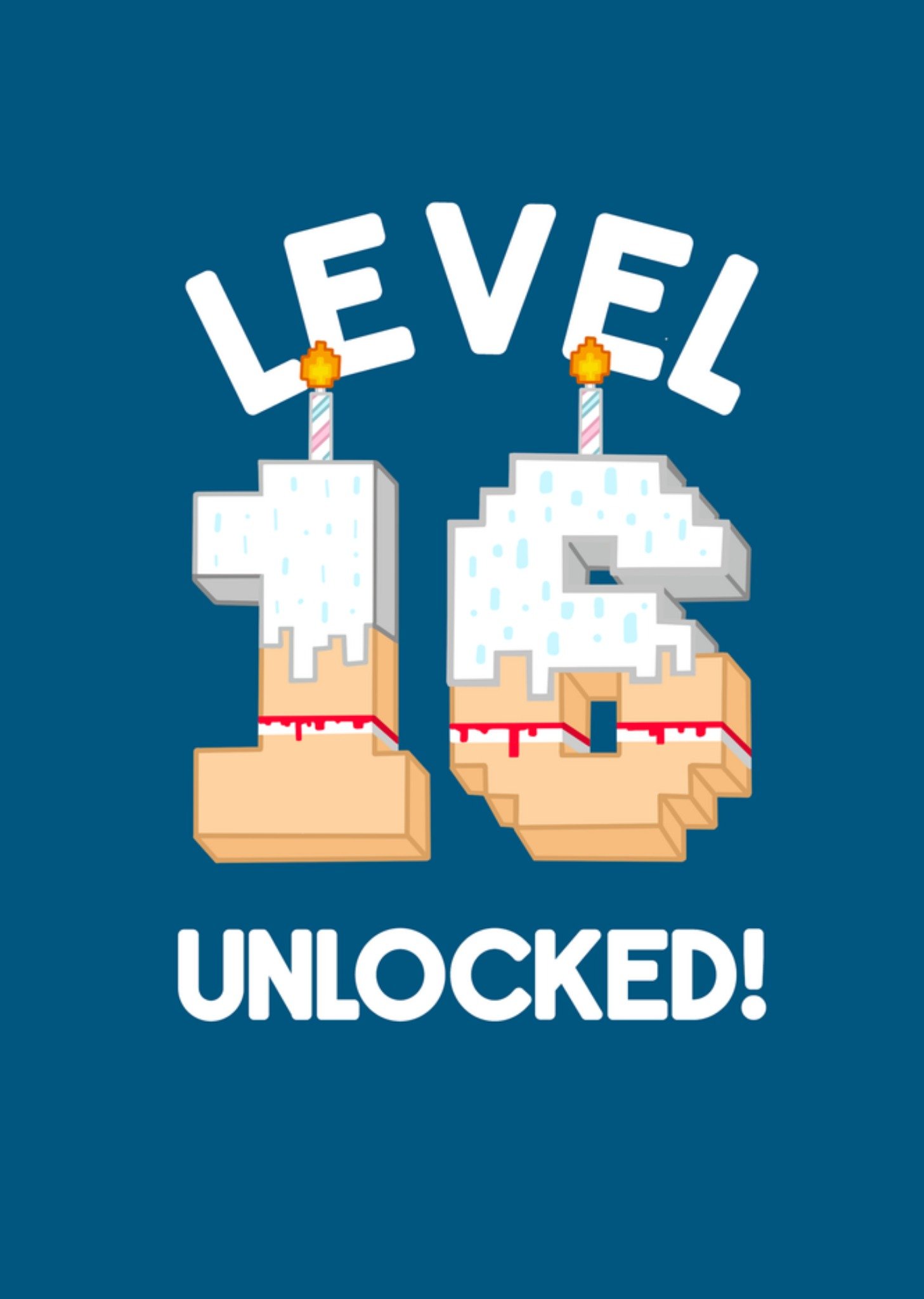 Moonpig Bright Graphic Illustration Of A 16 With Candles On. Level 16 Unlocked Card
