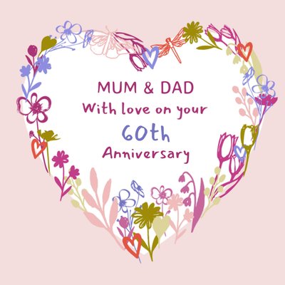 Mum And Dad 60th Anniversary Floral Illustrated Card