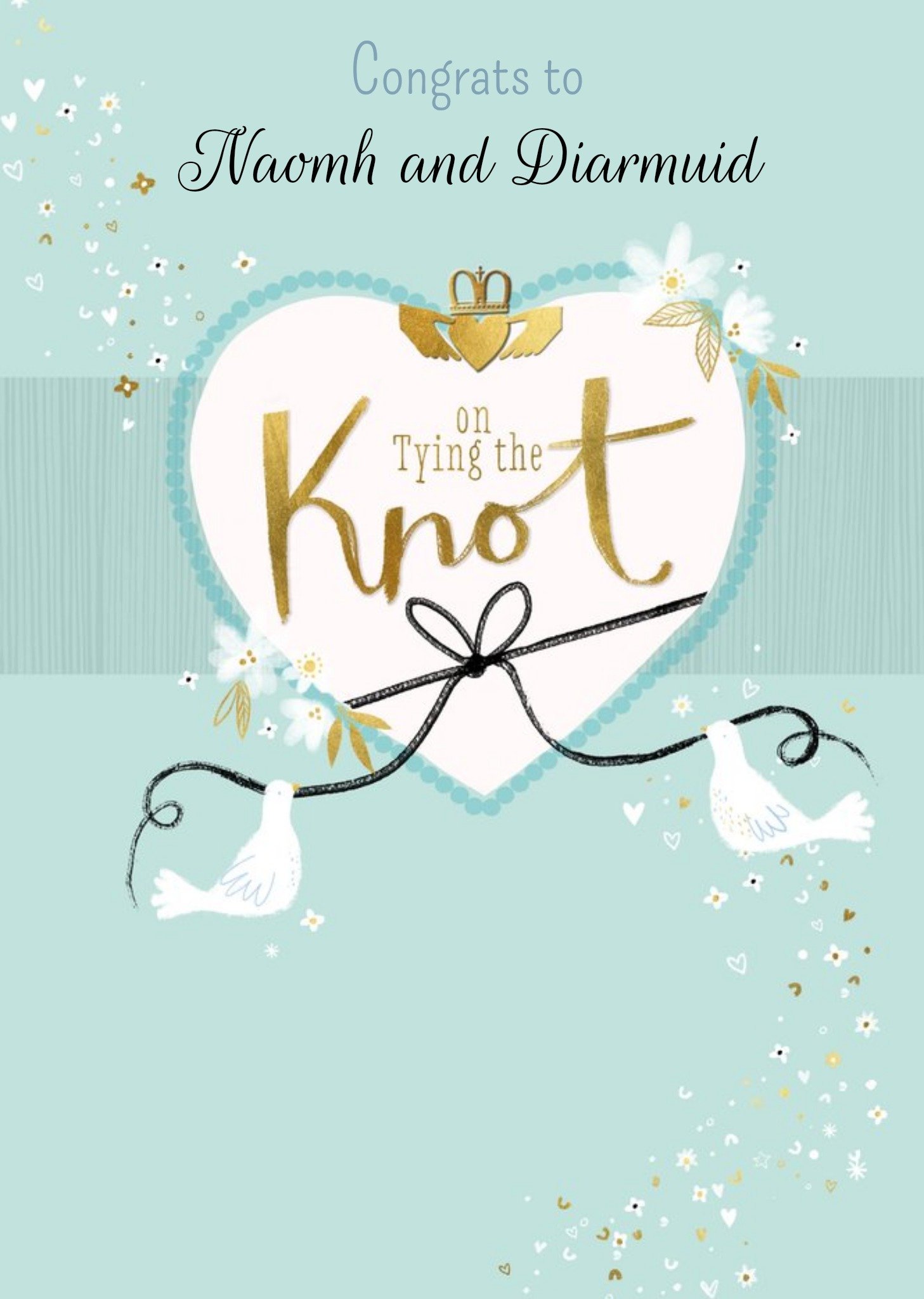 Moonpig Illustration Of Two Doves Tying A Knot Around A White Heart Shaped Frame Wedding Card