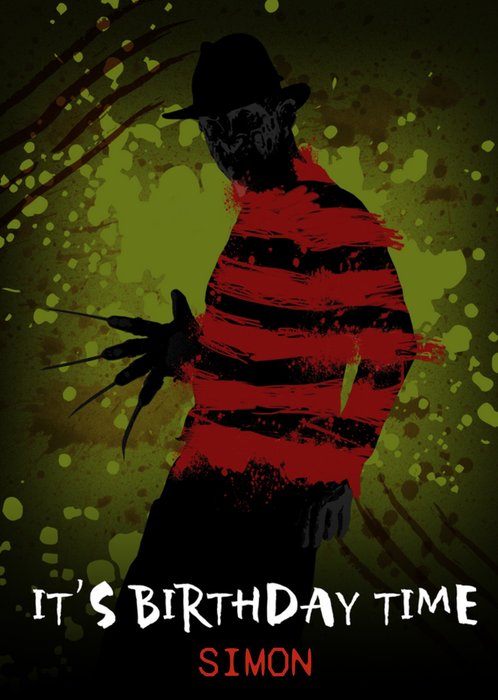 Nightmare On Elm Street Its Birthday Time Personalised Card