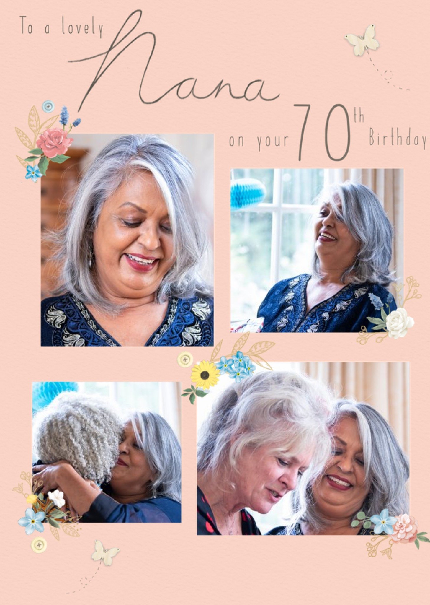 Moonpig Simple Floral Design To A Lovely Nana On Your 70th Birthday Photo Upload Card