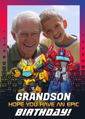 Transformer epic birthday photo upload card for Grandson