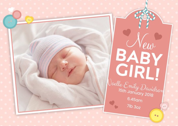 New Baby Girl Tag Photo Upload Postard