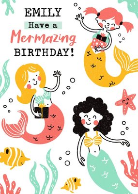 Bright Illustration Of Mermaids And Fish Have A Mermazing Birthday Card