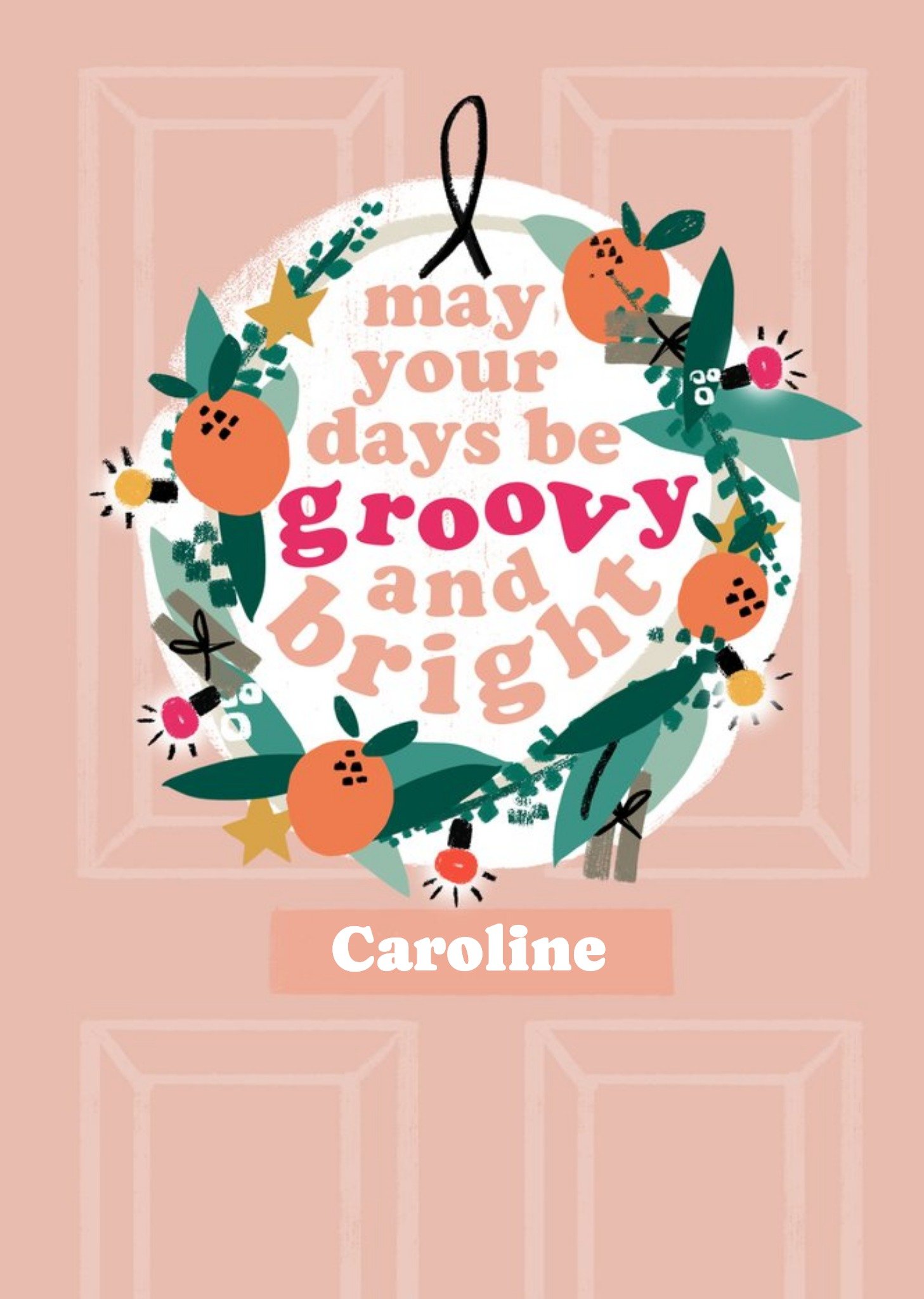 Moonpig So Groovy Merry And Bright Chrismas Wreath Card