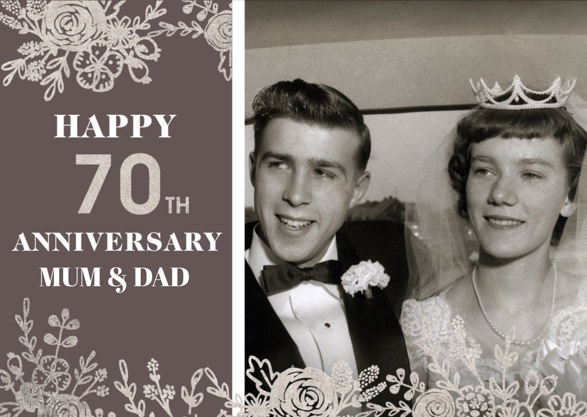 Moonpig Silver Foiled Flowers 70th Platinum Anniversary Photo Upload Card