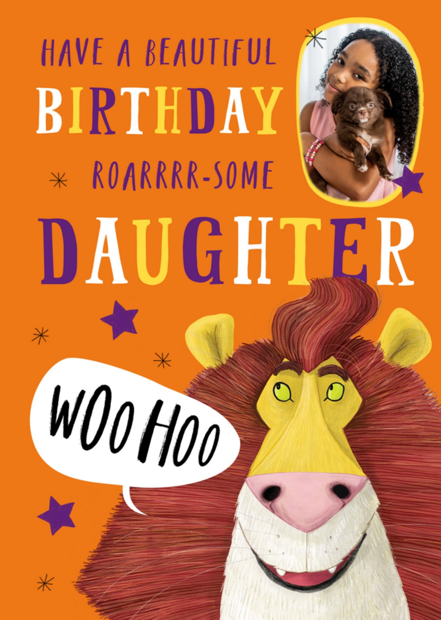 Moonpig Roarsome Daughter Illustrated Photo Upload Birthday Card From The Lion Inside Ecard