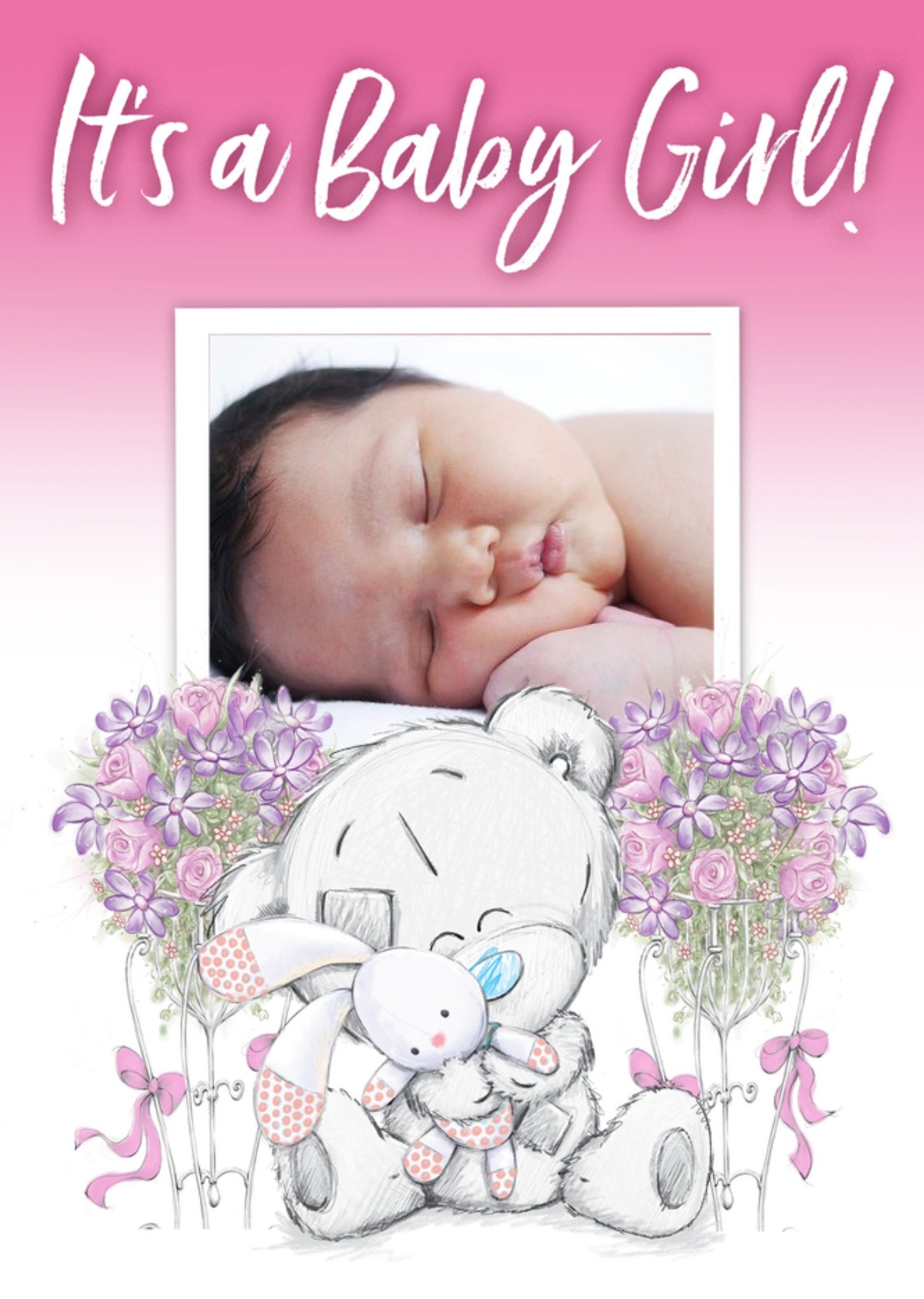 Tiny Tatty Teddy It's A Baby Girl Photo Upload Card
