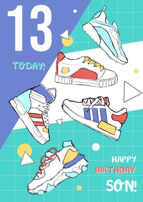 Vintage Trainers Illustration Son Customisable 13th Birthday Card