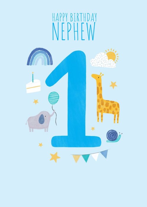 1st Nephew's Birthday Cute Icon Illustrations Card