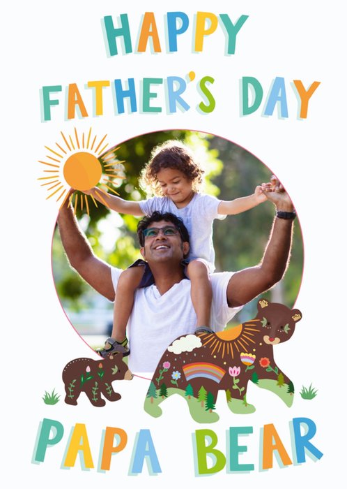 Papa Bear Folk Art Illustrated Photo Upload Father's Day Card