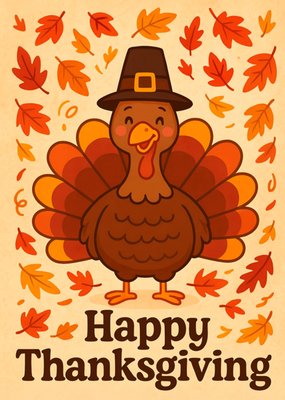 Cute Cartoon Turkey Thanksgiving Card