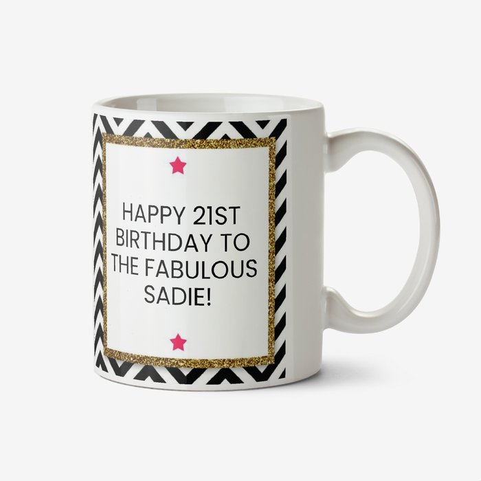 Black & White Chevron and Gold Glitter Personalised Mug