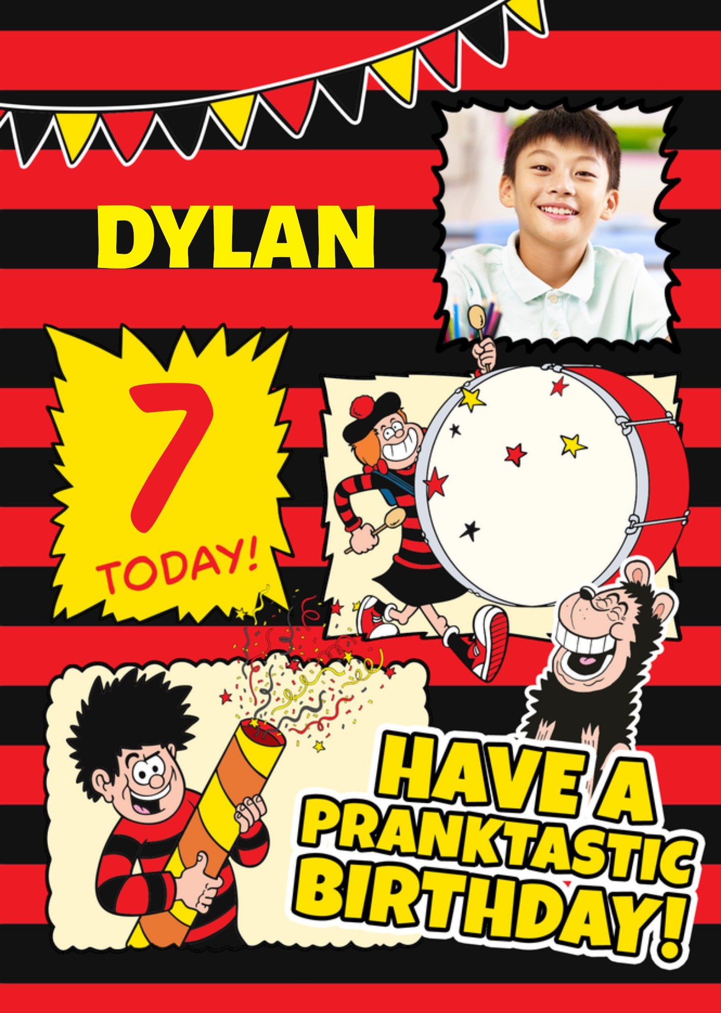 Moonpig Beano Dennis Gnasher And Minnie The Minx Photo Upload Age 7 Birthday Card