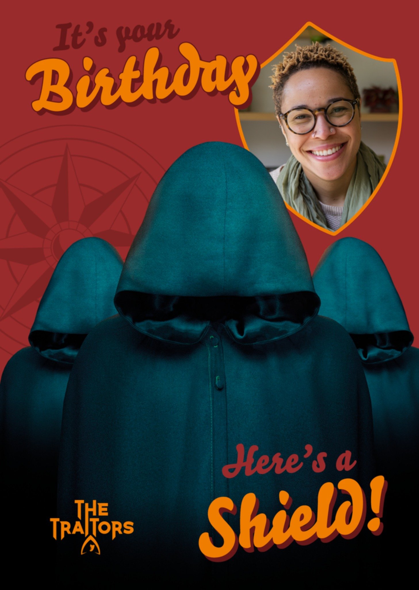 Bbc The Traitors Here's A Shield Cloaked Traitors Photo Upload Birthday Card