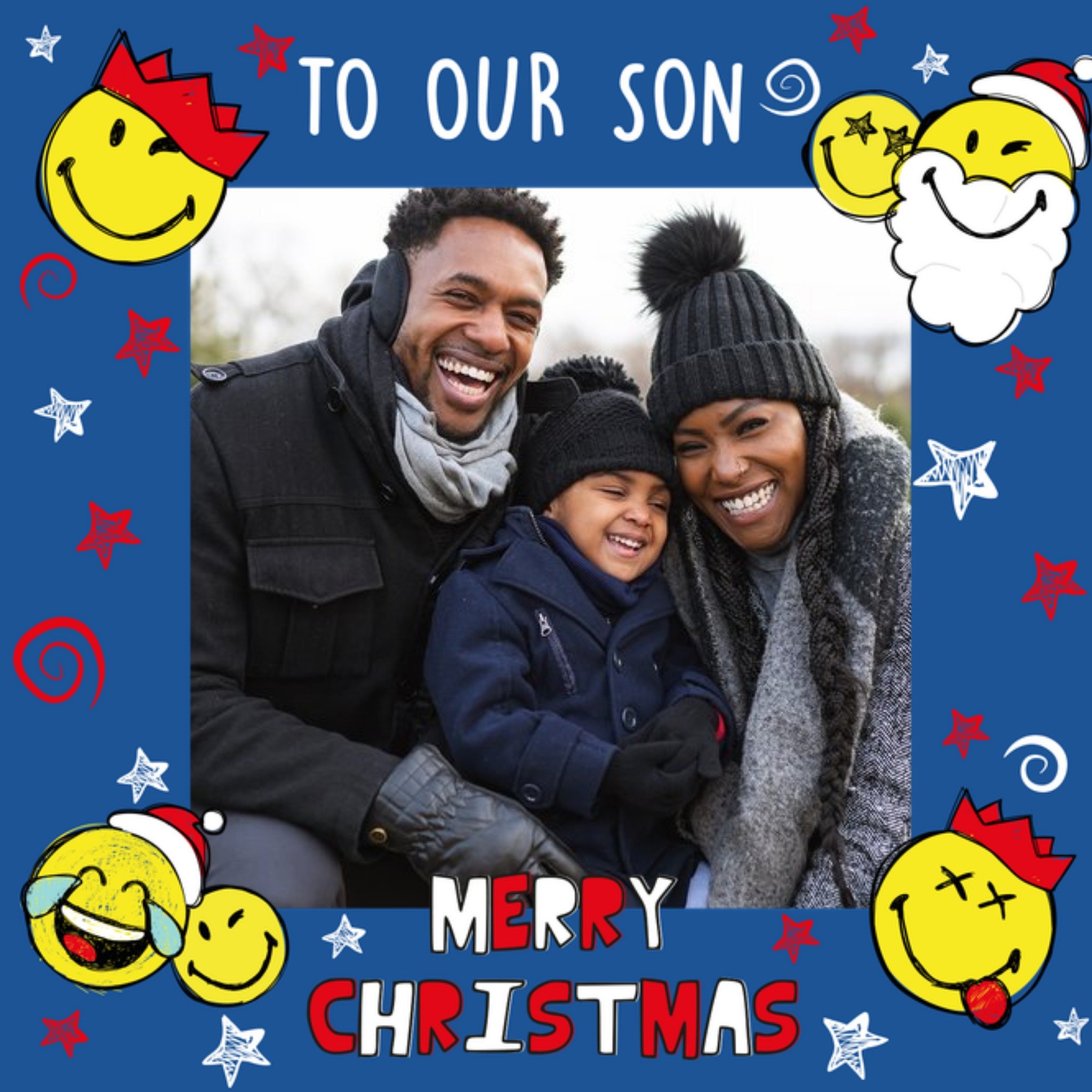 Moonpig Smiley World Fun Photo Upload Christmas Card For Our Son