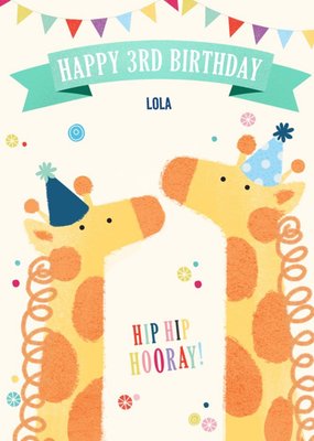 Illustration Of A Pair Of Giraffes In Party Hats Third Birthday Card