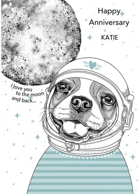 Dotty Dog Art Dog Space Moon Anniversary Card