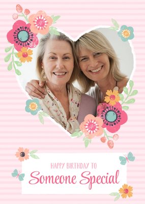 Striped And Flower Design Happy Birthday Someone Special Photo Card