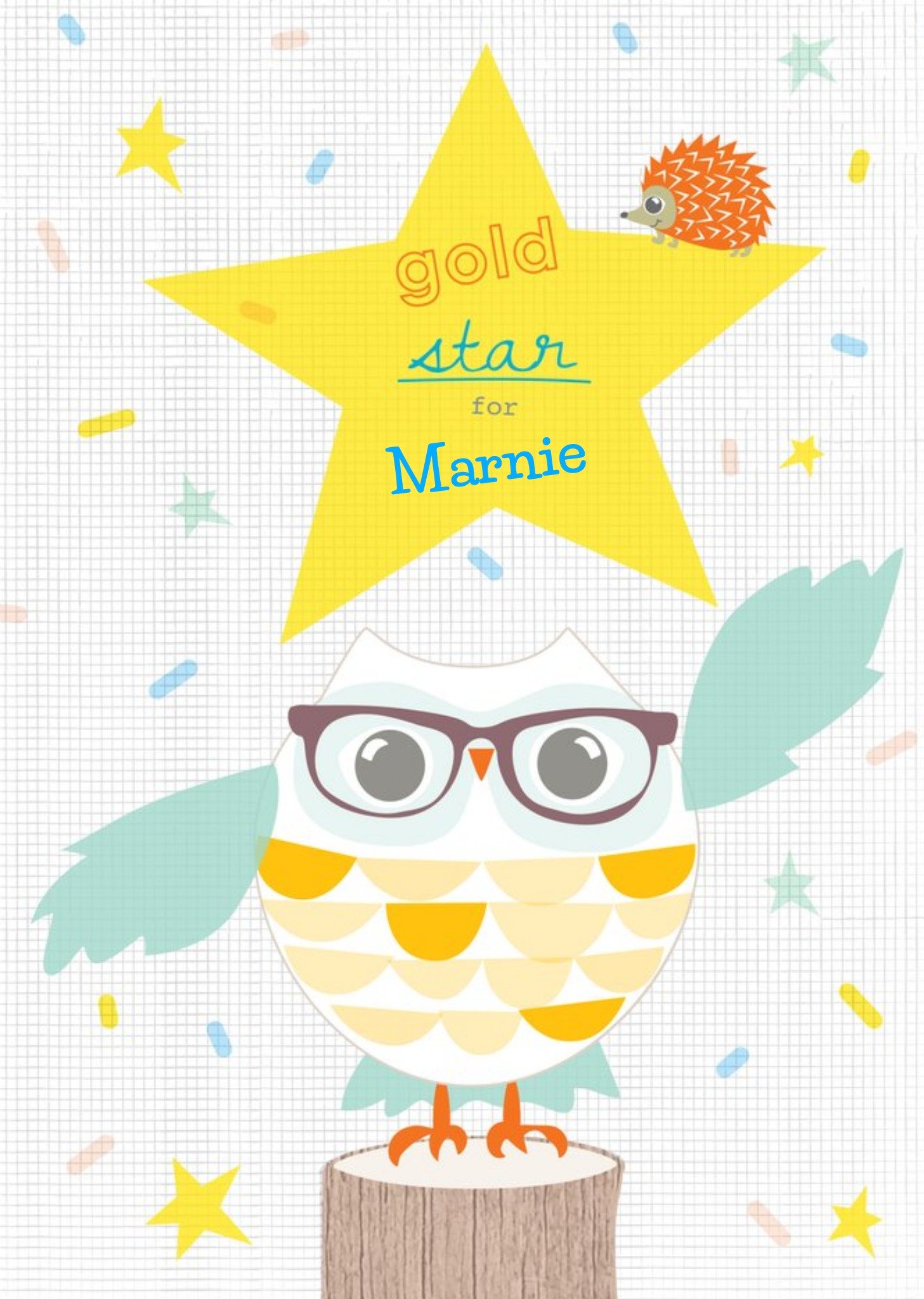 Moonpig Personalised Cartoon Owl Gold Star Card