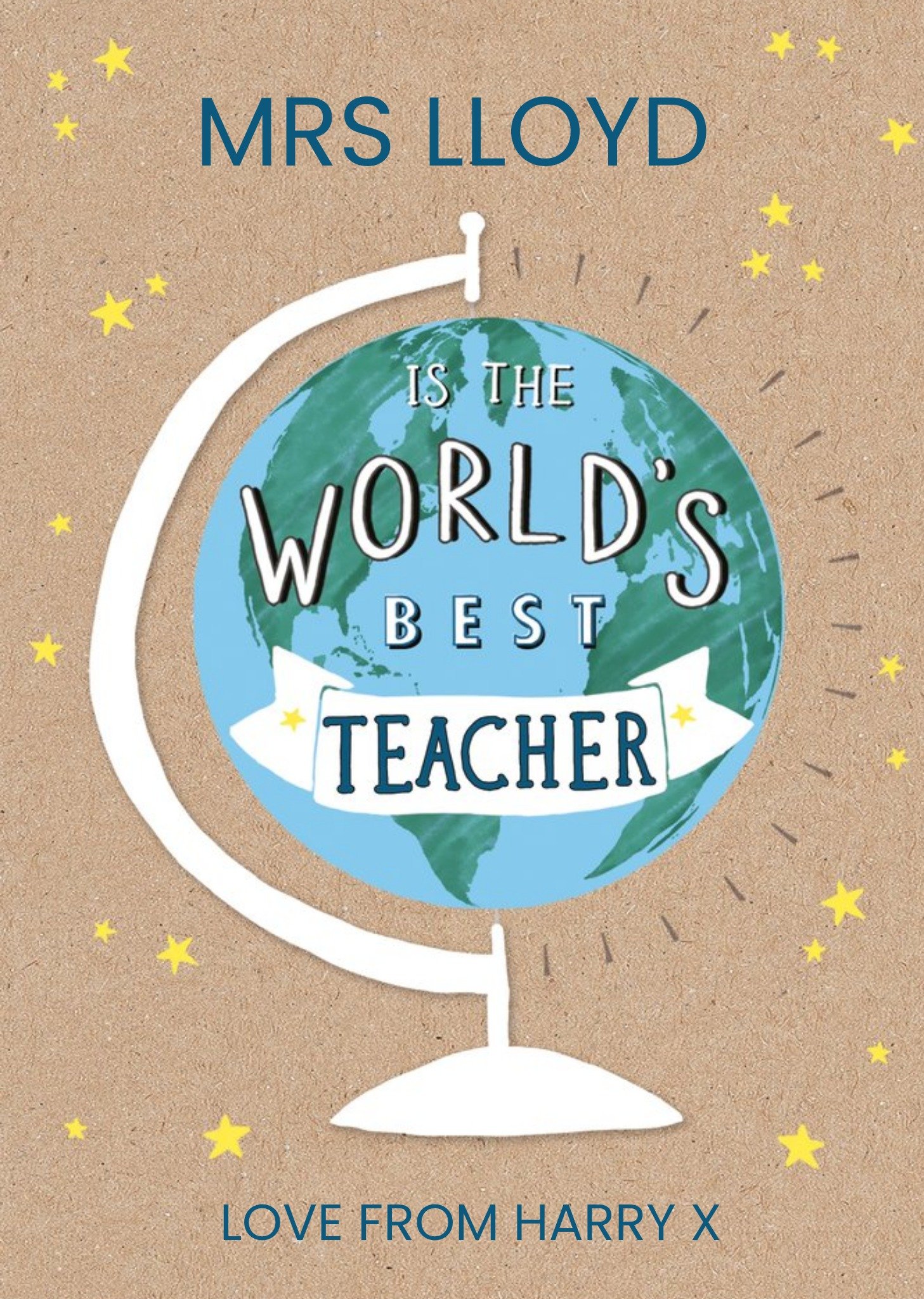 Moonpig Illustration Of A Globe World's Best Teacher Card