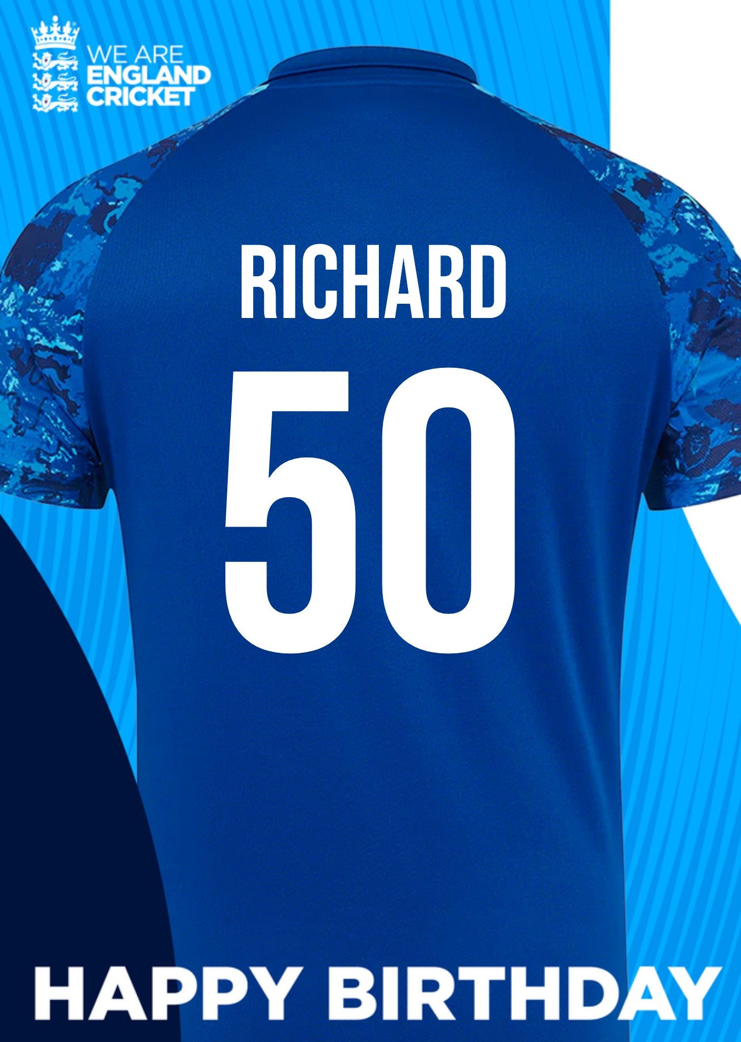 Moonpig England Cricket 50th Birthday Fan Shirt Card