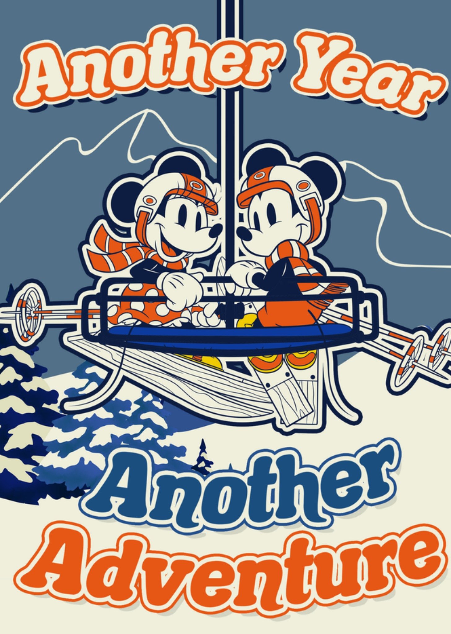Mickey Mouse Retro Disney Mickey And Minnie Mouse Skiing Winter Adventure Card