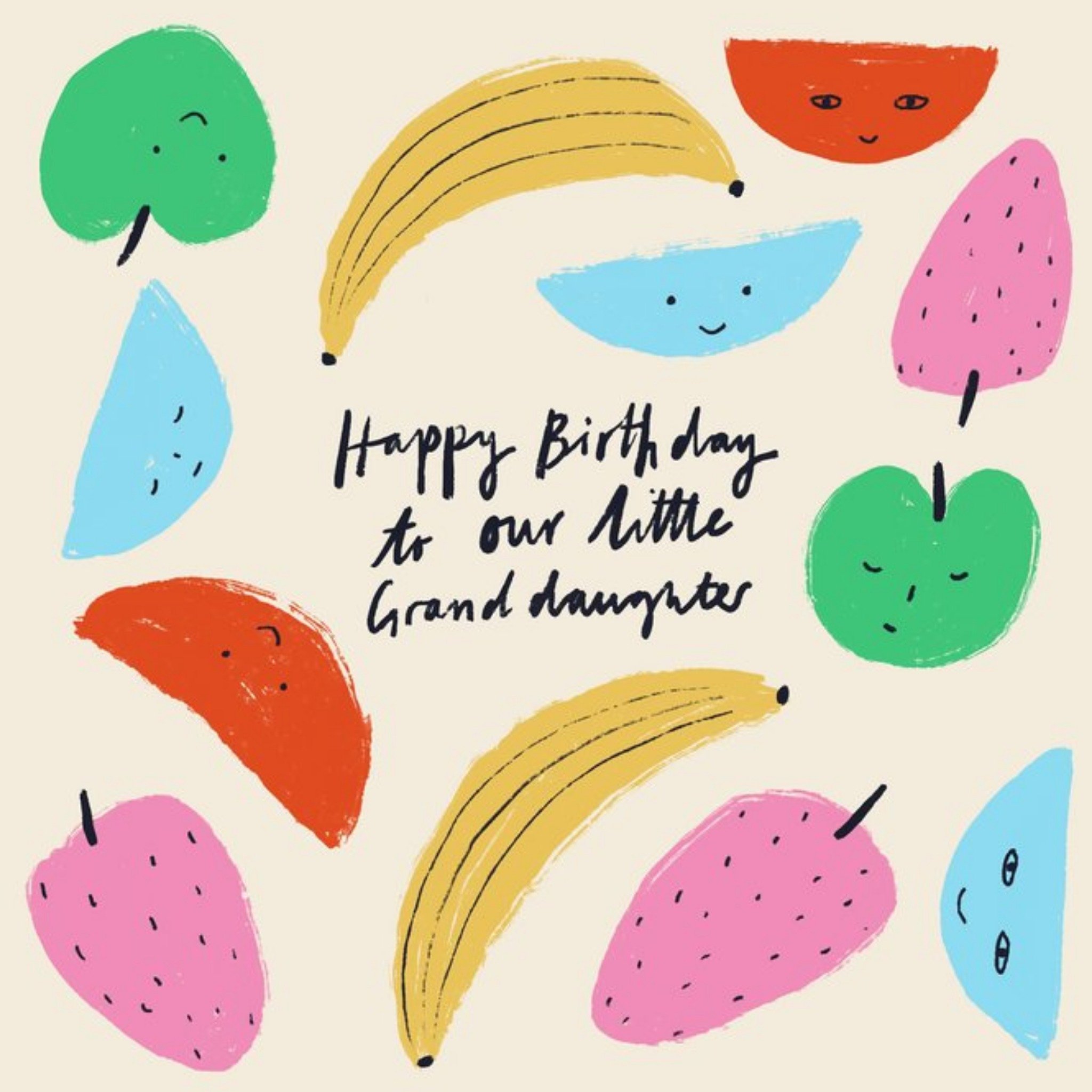 Moonpig Illustration Of Fruit Surrounding Handwritten Typography Granddaughter's Birthday Card