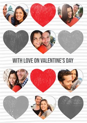 Red And Grey Hearts Personalised Photo Upload Happy Valentine's Day Card