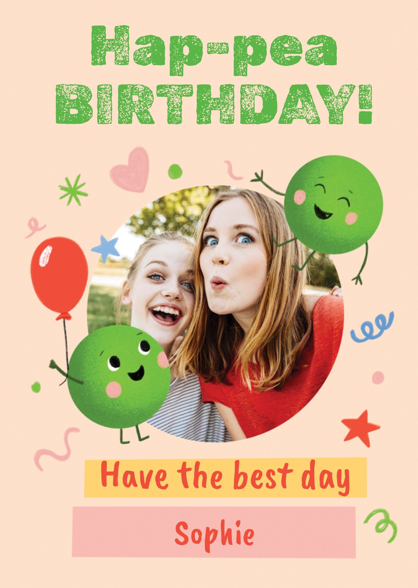 Moonpig Funny Punny Hap-Pea Birthday Illustrated Peas Photo Upload Birthday Card