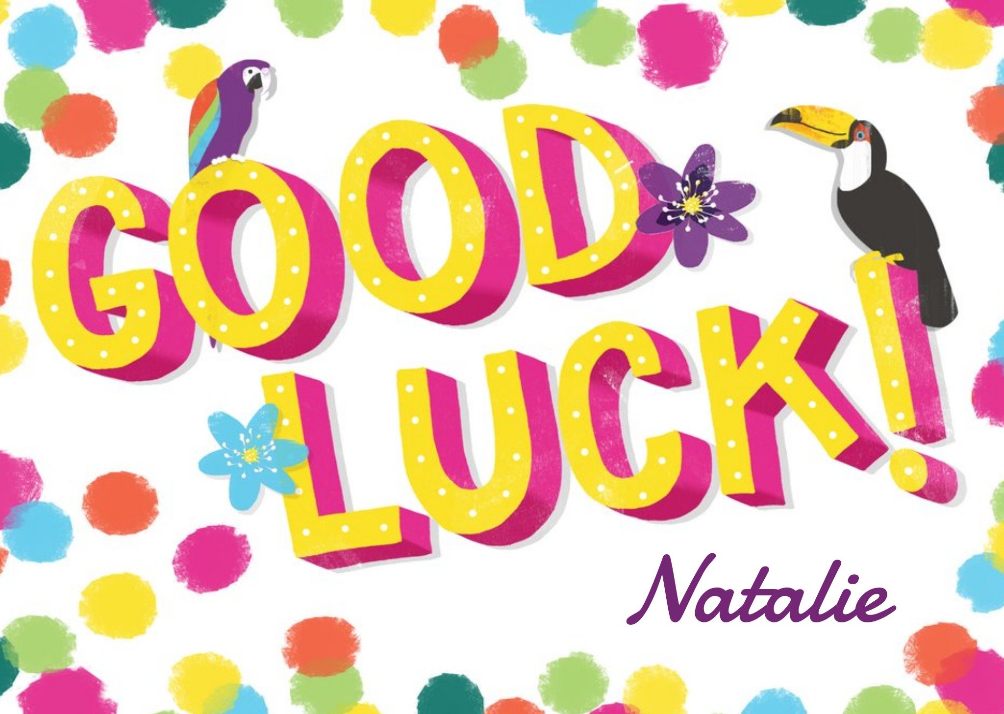Moonpig Neon Polka Dots Personalised Good Luck Card
