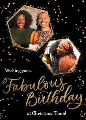 Metallic Gold Lettering Fabulous Birthday At Time Photo Upload Card
