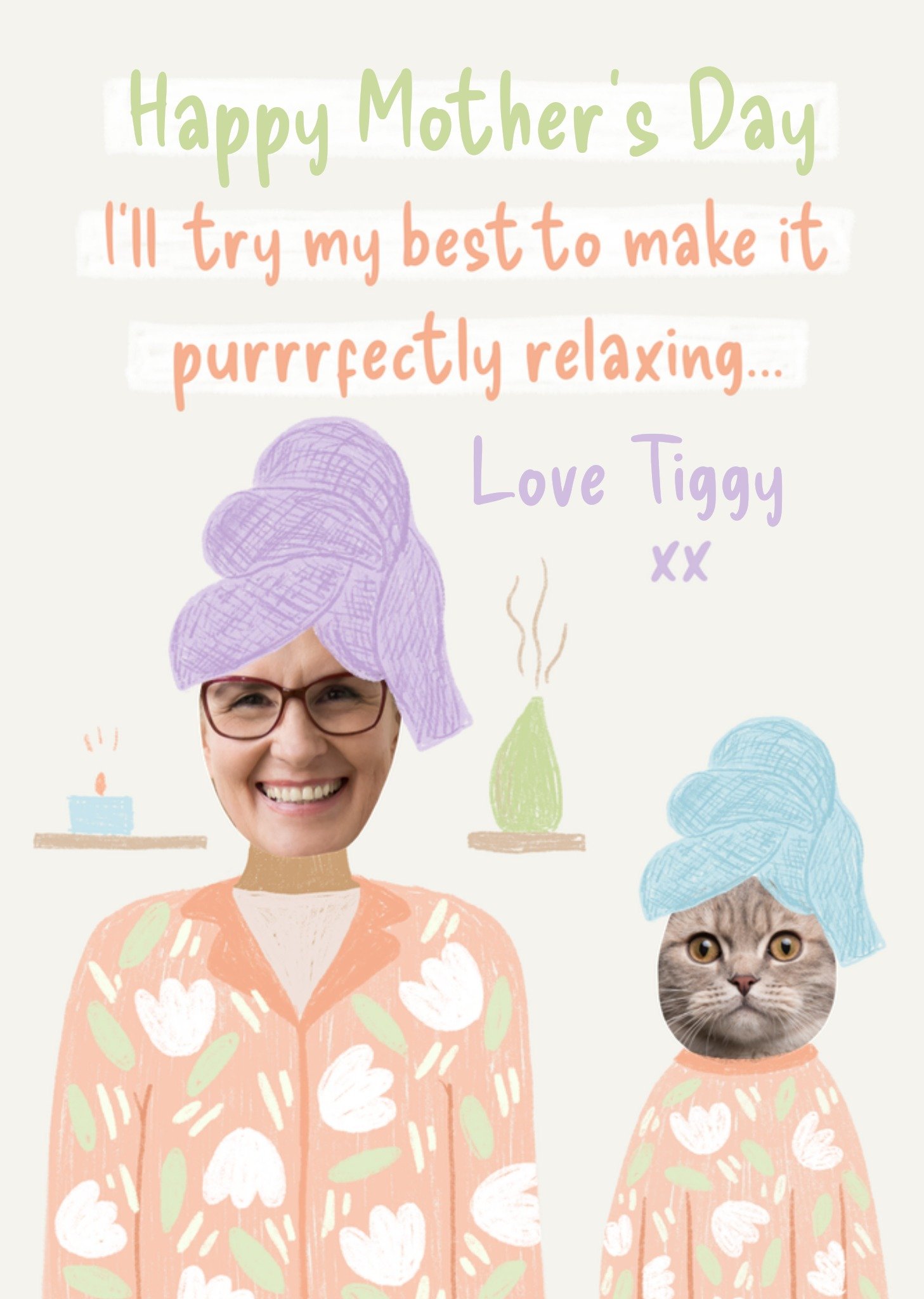 Moonpig Trading Faces Purrrfectly Relaxing Illustrated Towel Head Wraps And Bathroom Robes Photo Upl