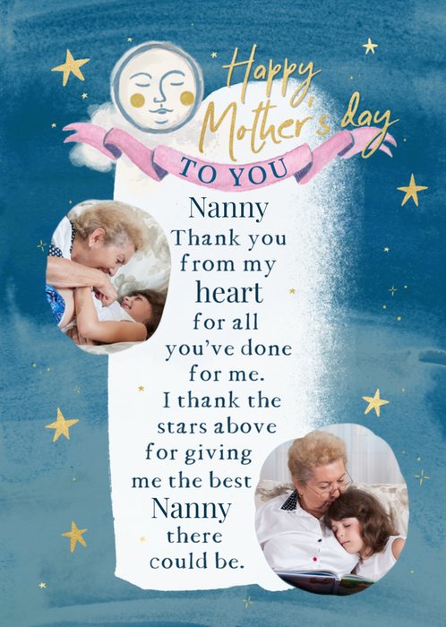 Nanny Moon And Stars Sentimental Verse And Photo Upload Mother's Day Card