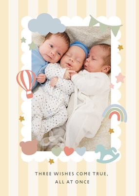 Three Wishes Come True Photo Upload Triplets New Baby Card