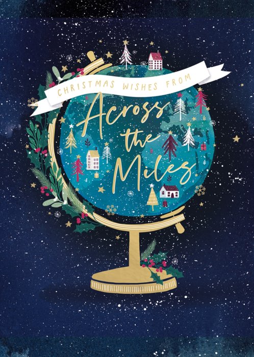 Across The Miles Festive Globe Illustrated Christmas Card