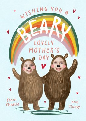 Two Bear Cubs Face In Hole Photo Upload Beary Lovely Mother's Day Card
