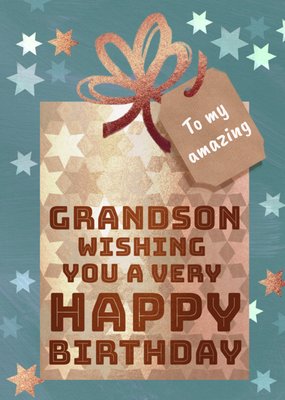Amazing Grandson Typographic Present Birthday Card