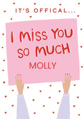Clintons Illustrated Pink Sign Customisable Missing You Postcard