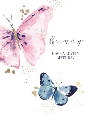 Hotchpotch Pink and Blue Illustrated Watercolour Butterflies Granny Birthday Card