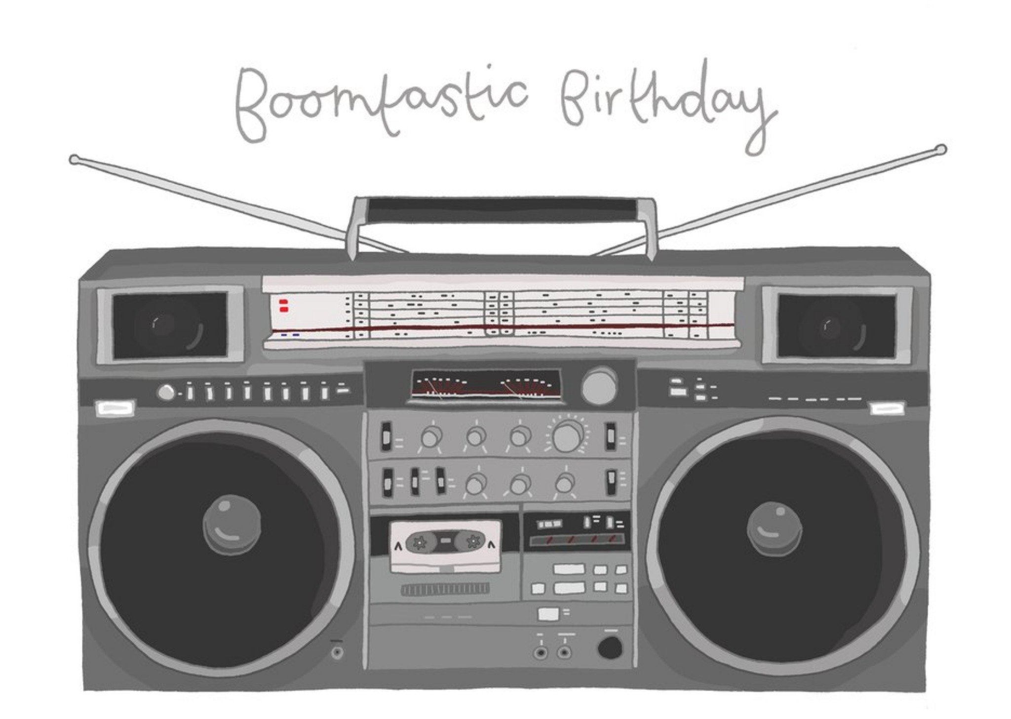 Moonpig Boombox Hip Hop Sound Centre Humour Old Illustration Retro Birthday Card