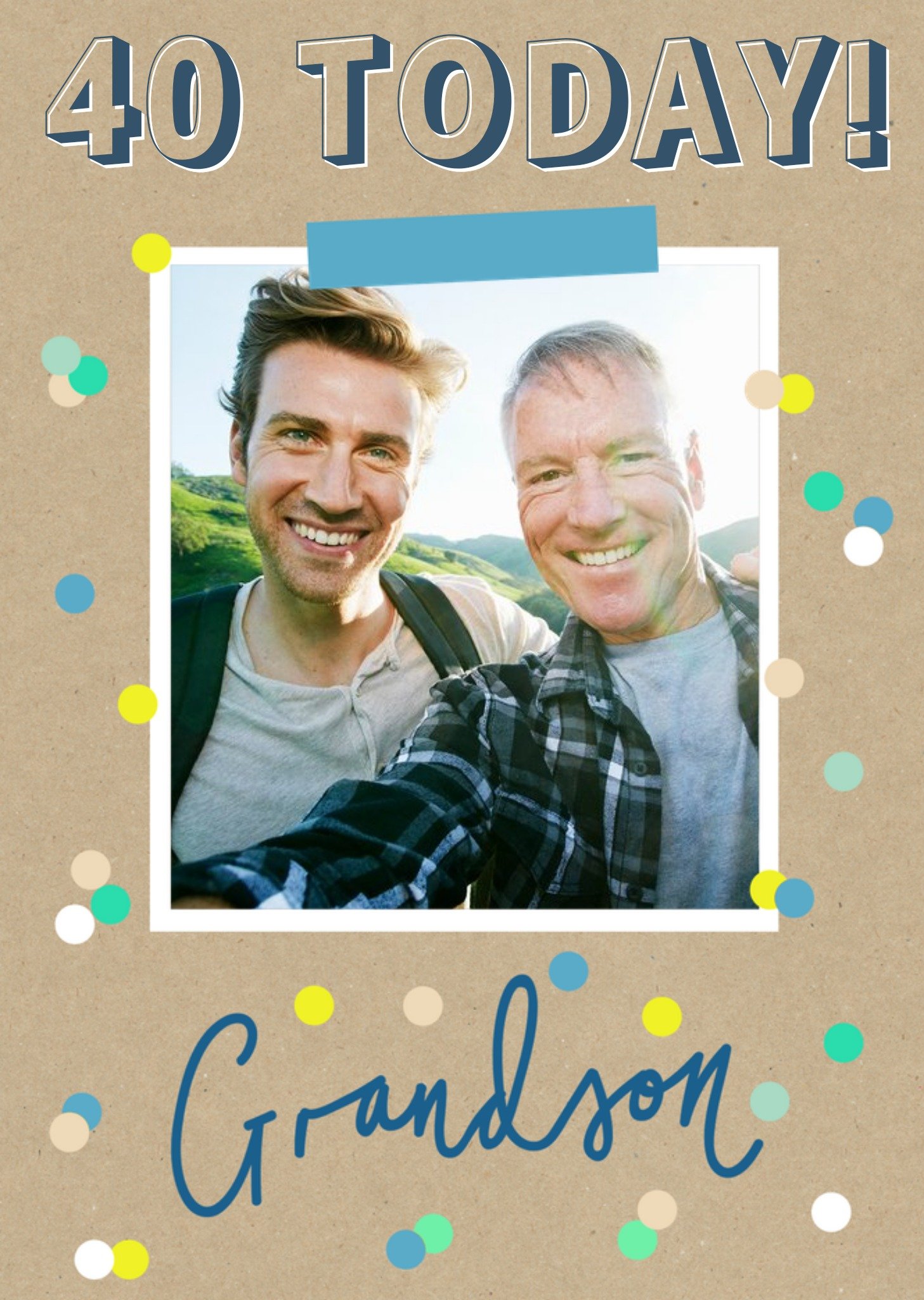 Moonpig 40 Today Confetti Photo Upload Birthday Card For Grandson
