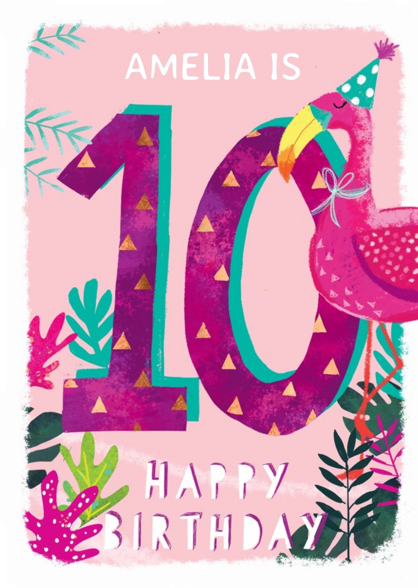 Ling Design - Kids Happy Birthday Card - Flamingo - 10 Today